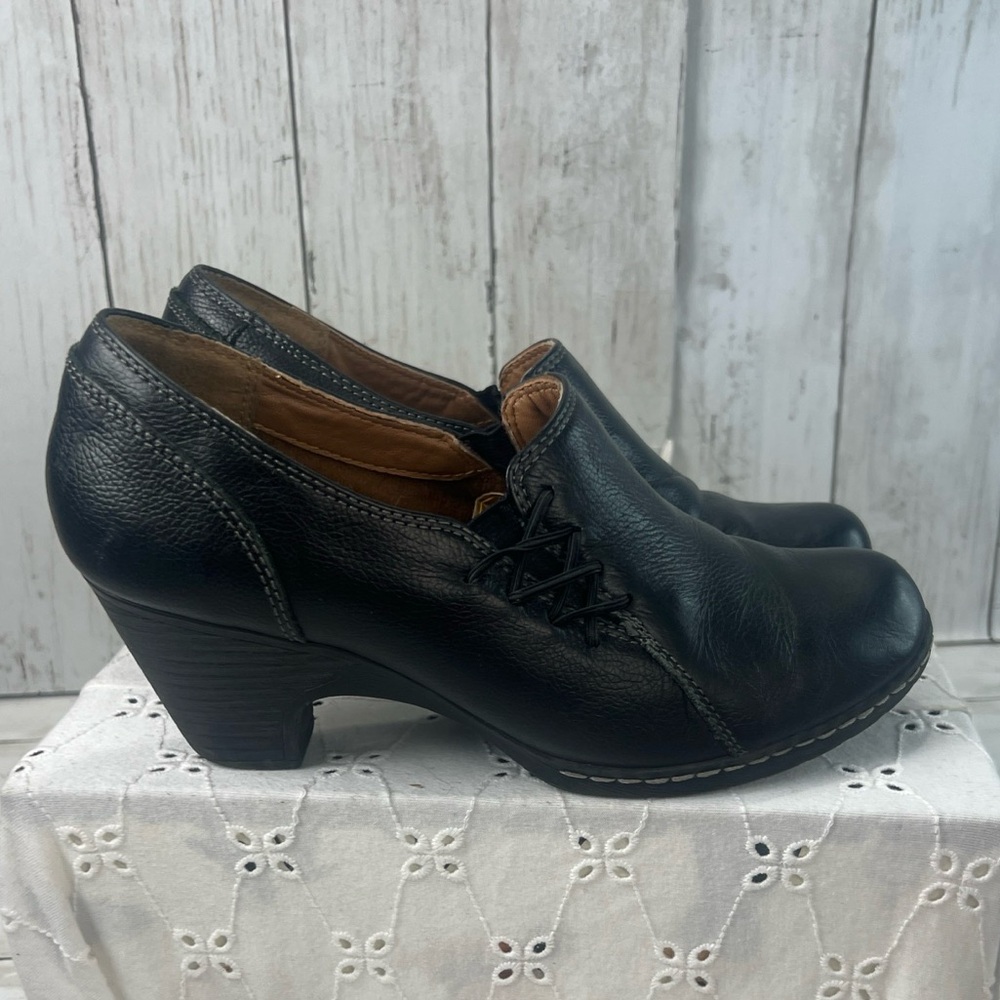 Euro Soft By Sofft Shoes Women’s 8 M Slip On Clogs Wedge Heels Black Leather